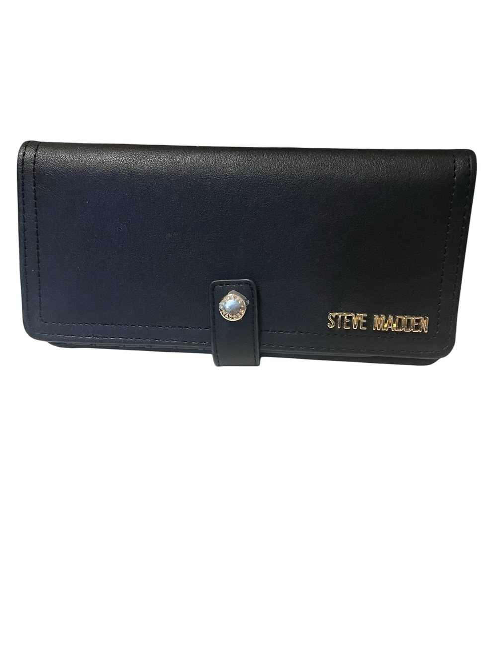 Steve Madden Black Faux Leather Snap Wallet with Gold Logo